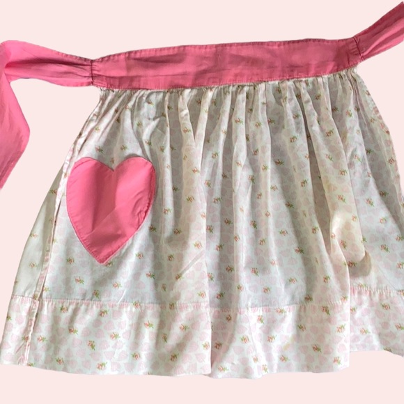 Kitchen Vintage Pink Floral Apron With Heart Shaped Pocket Poshmark